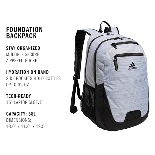 adidas Unisex Foundation Backpack for Laptop, Large Durable Athletic Gym Bag