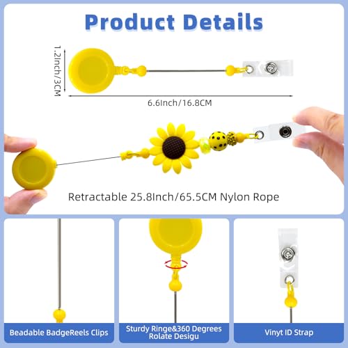 30pcs Colorful Beadable Badge Reels Making Kits - Beaded Blank Bars Bulk - Retractable Badge Reel with Belt Clip for ID Na...