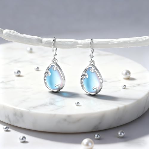 A Simple 925 Sterling Silver Tree Of Life Pendant Earrings, Elegant Colorful Teardrop Moonstone Drop Earring, Lightweight ...