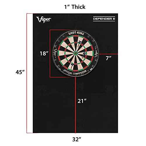 Viper Defender III Extended Length Dartboard Surround Wall Protector, Fits 17.75" and 18" Bristle Dartboards, Compression-Fit Easy Mounting, 45" H x 32" W x 1" Thickness