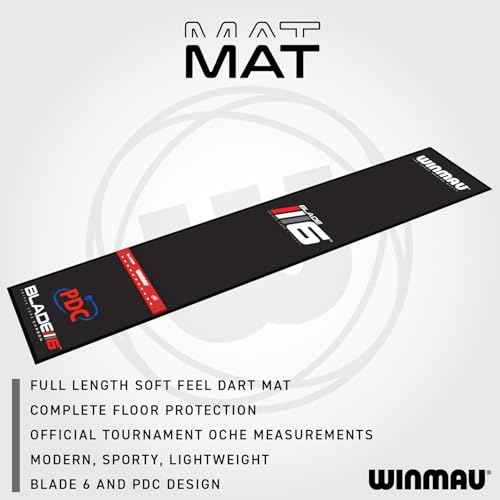 Winmau Darts Mat - Pro Zone Precision Blade 6 Soft Feel Dart Mat with Raised Integrated Oche Line for Steel Tip - Floor Mat Protection for Dart Board