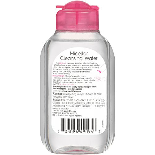 Garnier Micellar Cleansing Water, All-in-1 Makeup Remover and Facial Cleanser, For All Skin Types, 3.4 Fl Oz (100mL), 1 Co...