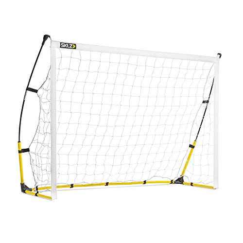 SKLZ Quickster Soccer Goal - Portable Goal for Backyard & Field - Durable Tension-Tite Frame & Heavy Gauge 2-Ply Net - Adjustable Click-Lock Poles, Metal Stakes - Carrying Case with Handle