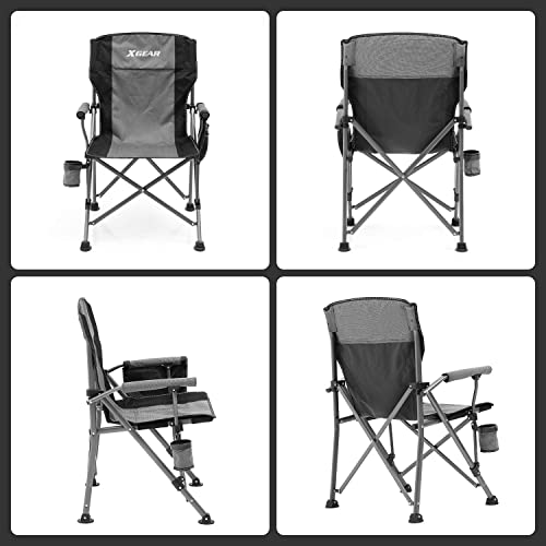 XGEAR Camping Chair Hard Arm High Back Lawn Chair Heavy Duty with Cup Holder, for Camp, Fishing, Hiking, Outdoor, Carry Ba...