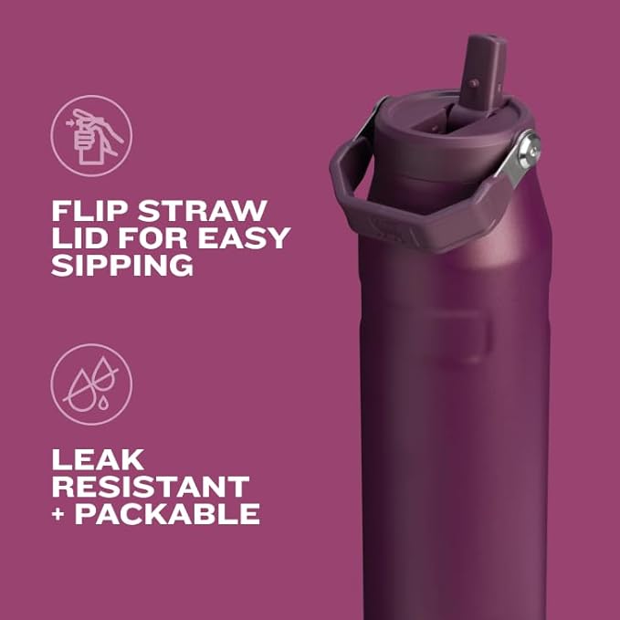 STANLEY IceFlow Flip Straw 2.0 Water Bottle 16 OZ | Built-In Straw with Larger Opening | Lightweight & Leak-Resistant | Insulated Stainless Steel | BPA-Free | Ash