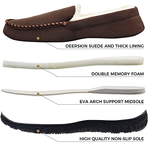 Lulex Moccasins for Men House Slippers Indoor Outdoor Plush Mens Bedroom Shoes with Hard Sole