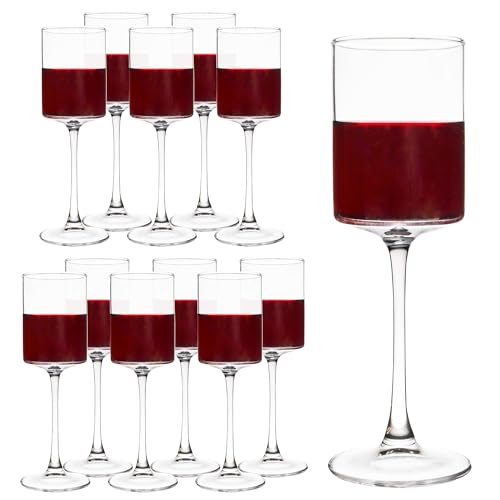 Square Wine Glasses Set of 12,10oz Large Champagne Flute, Square Unique White & Red Wine Goblets, Dishwasher-safe Clear (12)