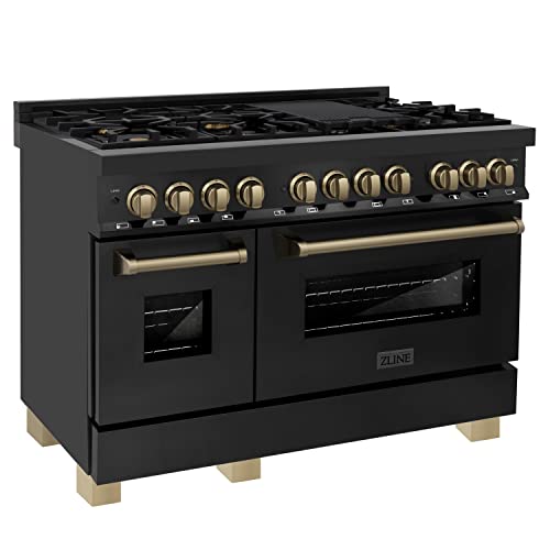 ZLINE Autograph Edition 48 in. 6.0 cu. ft. Legacy Dual Fuel Range with 7 Burner Gas Cooktop and 2 Electric Ovens in Black ...