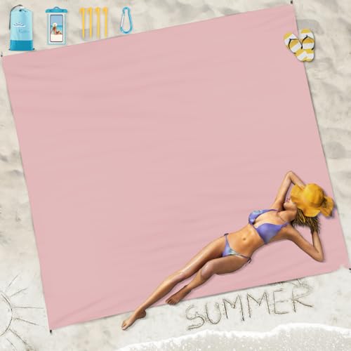 Famstar Beach Blanket Sandproof Waterproof 78''×81''1-5 Adults Oversized,Compact Lightweight Durable Beach Mat for Travel ...