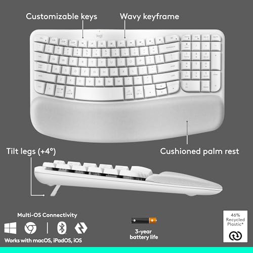 Logitech Wave Keys & Lift Vertical Mouse - Ergonomic Wireless Keyboard and Mouse Combo - with Cushioned Palm Rest, Easy-Sw...