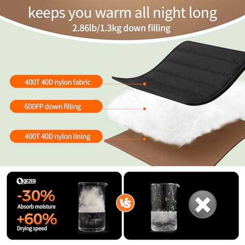 QEZER XL Sleeping Bag-600 Fill Power Down Sleeping Bag for Adults, Ultralight Ideal for Backpacking, Camping, Hiking