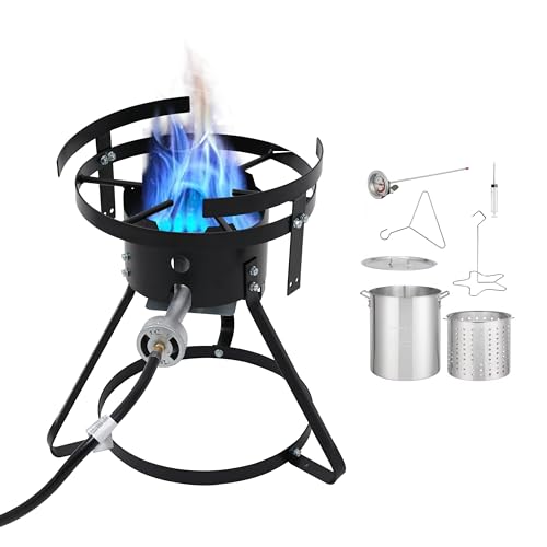 Red Mountain Valley Propane Gas Single Burner, Outdoor Camp Stove with 30Qt Pot and Timer, Seafood Boil, Outdoor Propane S...