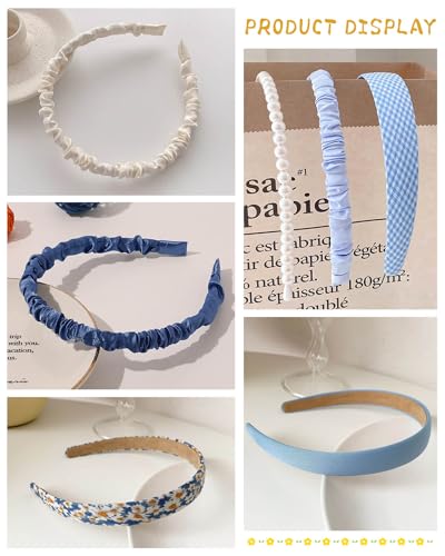 JELIEE 7 Pack Different Designs Non-Slip Headbands for Women - Fashion, Flower, Cute Pearl, Twisted, Solid Blue and White ...