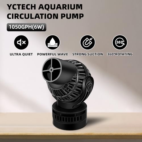 YCTECH Aquarium Wave Maker Pump: 6W 1056GPH 360°Adjustable Power Head Fish Tank Circulation Pump with Magnet Suction Base ...