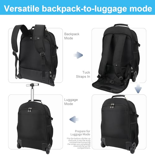SWICKY RICOOI Backpack with wheels,rolling backpack carry on luggage with Anti-Theft,wheeled backpack for travel,Water-Res...