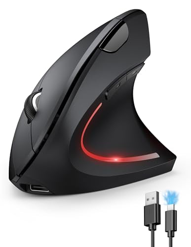 TECKNET Ergonomic Mouse, Rechargeable Vertical Ergo Mouse Wireless 800-4800 Levels 5 Adjustable DPI, Silent 2.4GHz Optical...