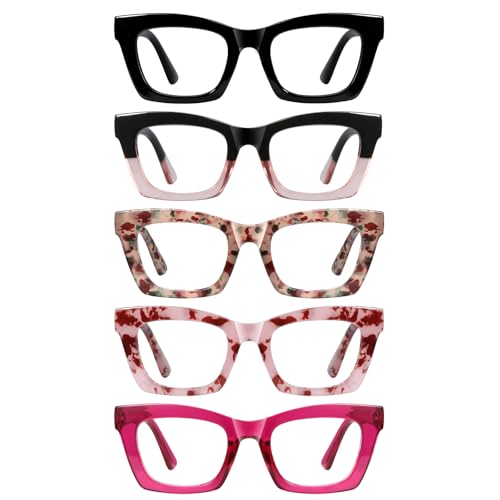 XXZQRYHN Oprah Reading Glasses for Women-5 Pack Blue Light Blocking Square Fashion Readers with Spring Hinge Computer Eyeg...