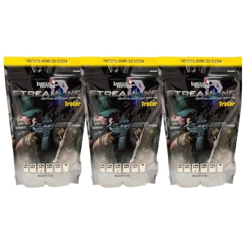 Lancer Tactical 0.20g-0.30g Streamline Competition Grade Tracer Airsoft BBS (Color: Green) X3