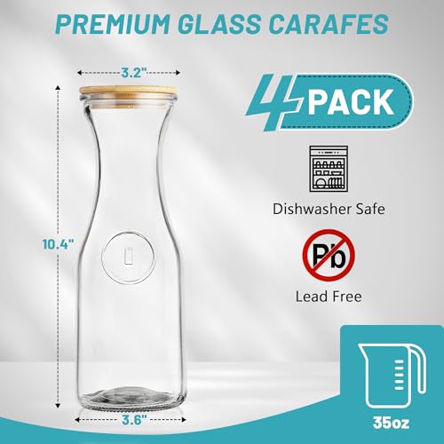 Glass Carafe with Bamboo Lid,35 Oz Beverage Dispensers Carafe,Mimosa Bar Supplies,Clear Glass Pitcher with Name Labels for...