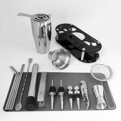 Cocktail Shaker Set Bartender Kit with Stand - 16 Piece Bar Tool Set Drink Mixer Set Includes : 25oz Shakers, Jigger, Stra...