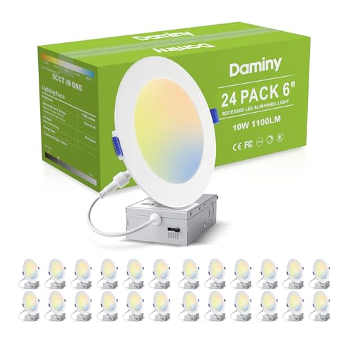 DAMINY 24 Pack 6 Inch LED Recessed Lighting with Junction Box,5CCT,Ultra-Thin Recessed Light,10W 1100LM, Dimmable Canless ...