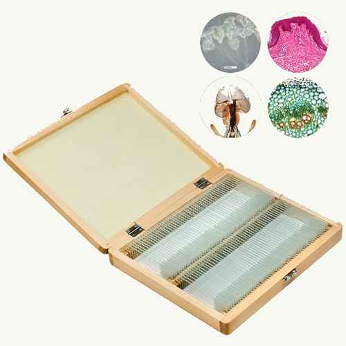 Barska 100-Piece Prepared Microscope Slides Set with Wooden Storage Case ? Educational Specimens for Kids & Students