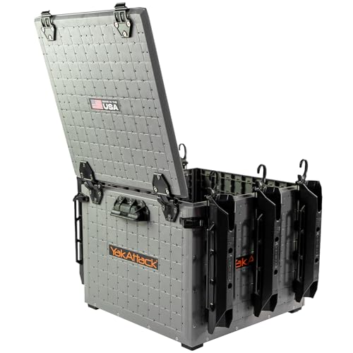 YakAttack BlackPak Pro 16" x 16" Kayak Fishing Crate with 6 Rod Holders - Battleship Grey | Tackle Storage Box & Fishing G...