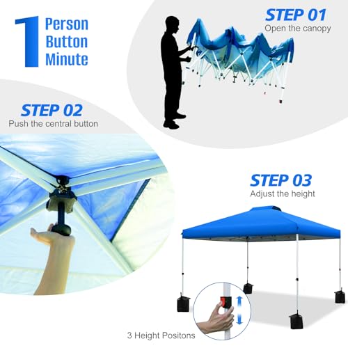 WEIZE Pop up Canopy Tent 10x10ft, 1-Button Push Setup, Instant Portable Shelter, Adjustable Height, Portable Roller Bag, 4...