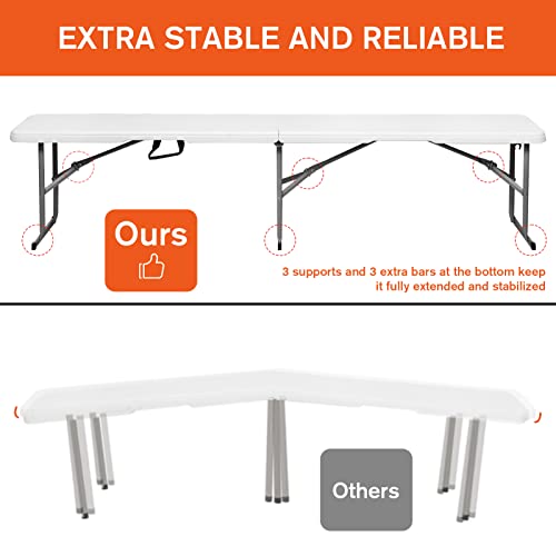 Byliable Folding Bench 6 Foot, Plastic Folding Bench Seat Portable Foldable Picnic Party Camping Dining Seat, White Garden...