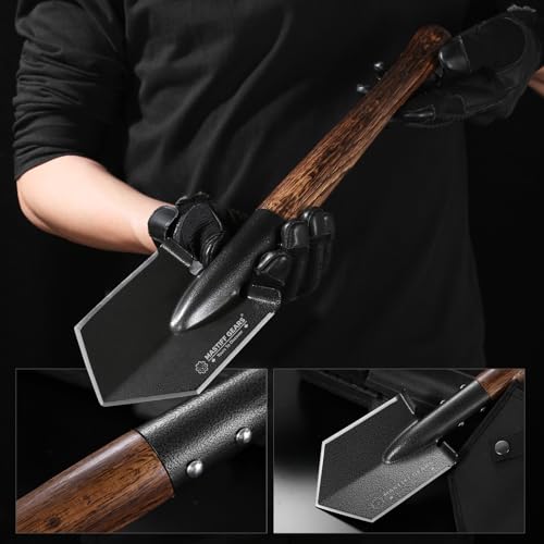 MASTIFF GEARS Tactical Survival Shovel - 48.5cm/19in, Axe/Machete Replacement, HRC 42-48 1050 Steel Spade, Hand-Carbonized...