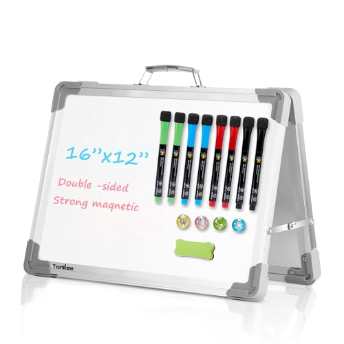 Small Dry Erase White Board – TANKEE Magnetic Desktop Foldable Whiteboard Portable Mini Easel Double Sided on Table Top wi...
