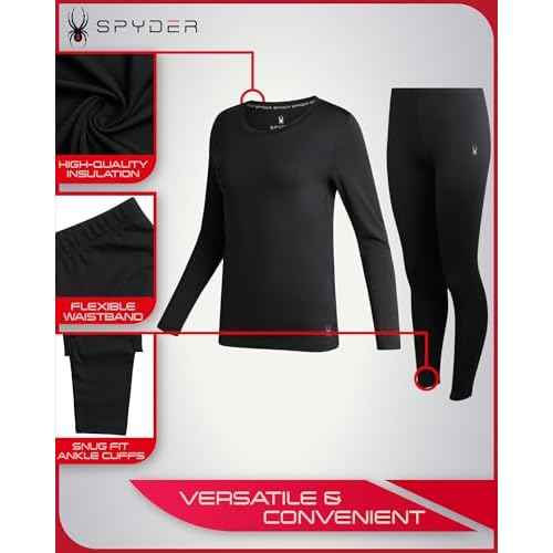 Spyder Womens Thermal Underwear Set - 2 Piece Moisture Wicking Insulated Long Johns Fleece Lined Top & Leggings for Women