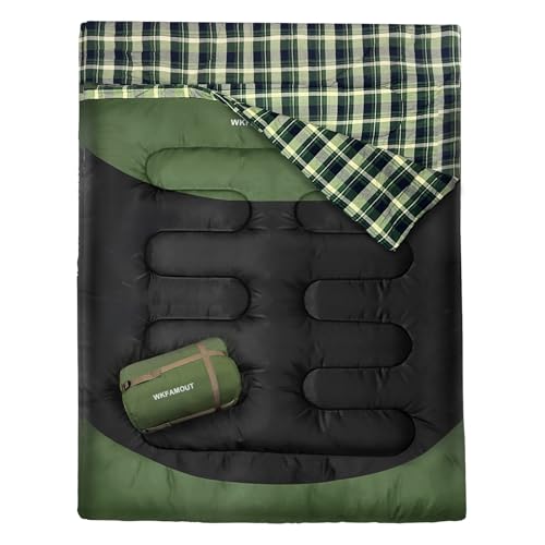 WKFAMOUT Double Sleeping Bag for Adults Machine Washable 2 Person Camping Sleeping Bag Queen Size Waterproof with Compress...