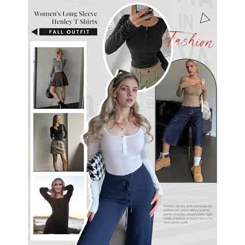 Ekouaer Women's Long Sleeve Henley T Shirts 3 Packs Fall Button Slim Fit Tops Basic Base Layer Soft Thermal Undershirts