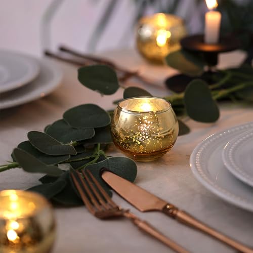 LAMORGIFT 12 Pcs Gold Votive Candle Holders -Gold Mercury Glass Candle Holders, Diwali Decorations for Home, Wedding Cente...