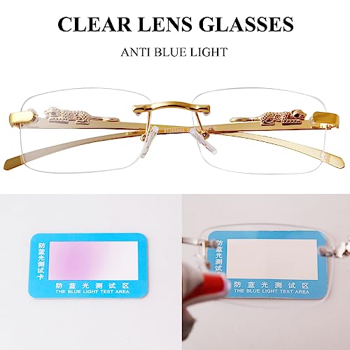 piscm Vintage Rimless Rectangle Sunglasses for Women Men,Trendy Gold Metal Frameless Square Sun Glasses Transparent Eyewear