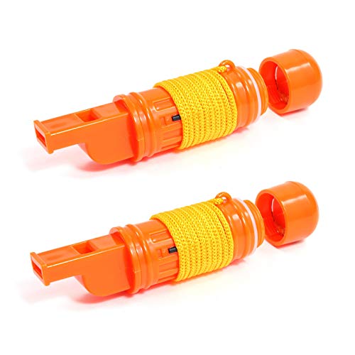 SE 5-in-1 Orange Survival Whistle with Compass, Signaling Mirror, Lanyard, and Fire Starter - 112dB, 4.5-Inch Length - Ide...