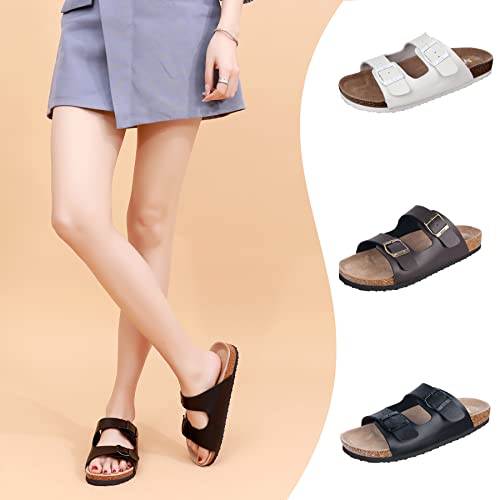 Women's Cork Footbed Sandals Cow Suede Summer Slide Sandals for Women with Adjustable Strap Buckle Open Toe Outdoor Beach ...