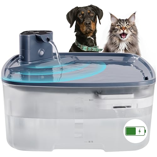 Kenida Dog Water Fountain Wireless,2.1GAL/8L Large Dog Water Fountain Battery Operated, Dog Fountain Water Bowl with Senso...