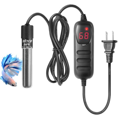 HITOP Mini Submersible Aquarium Heater - 50W Digital Heater for Fish Tank Turtle Tank 5-15 Gallon, Saltwater and Fresh Wat...