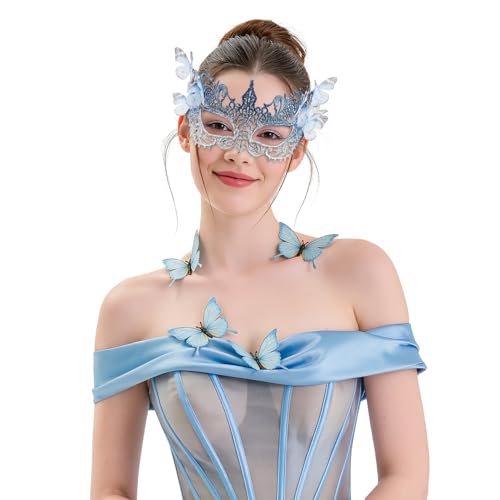 LATIMOON Halloween Lace Masquerade Masks for Women - 1920s Butterfly Antique Mask for Men Carnival Party Mardi Gras Party