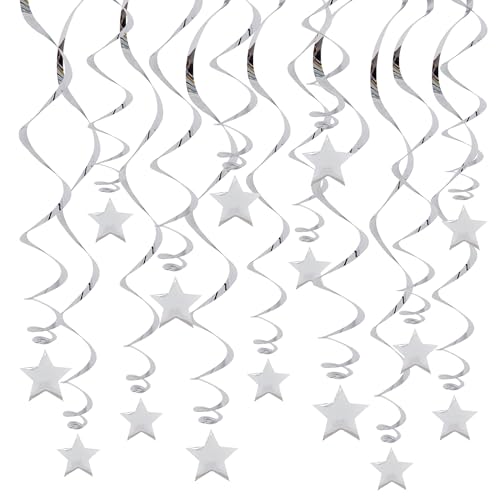 BEISHIDA Silver Star Hanging Swirl Decorations,Hanging Silver Party Supplies for Graduation Wedding Baby Shower Decoration...