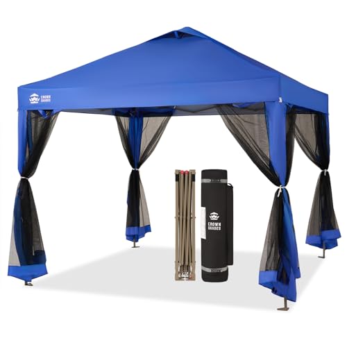 CROWN SHADES Gazebo 10x10 Pop Up Canopy with Mosquito Netting, Screen Tent with 4 Ropes, 8 Stakes, 4 Sandbags and Wheeled ...
