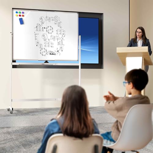 Neatsure Large Rolling Whiteboard on Wheels, 48" x 36" Double-Sided Mobile White Board with Stand, 4' x 3' Portable Standi...