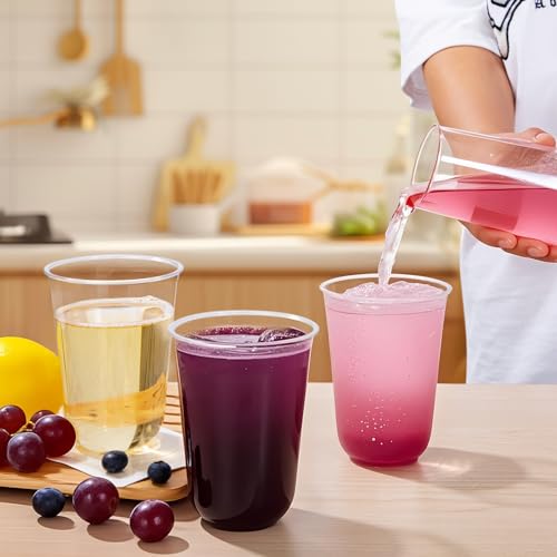 WELLIFE 16 oz Clear Plastic Cups, 50 Pcs Disposable Wine Glasses Stemless Cocktail Punch Cups for Cold Drinking Party Supp...