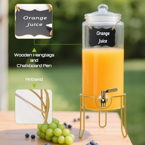 DHSBTLS 1.5 Gallon Glass Drink Dispensers, Round Beverage Dispenser for Party, BBQ and Picnic, Clear Airtight Juice Dispen...