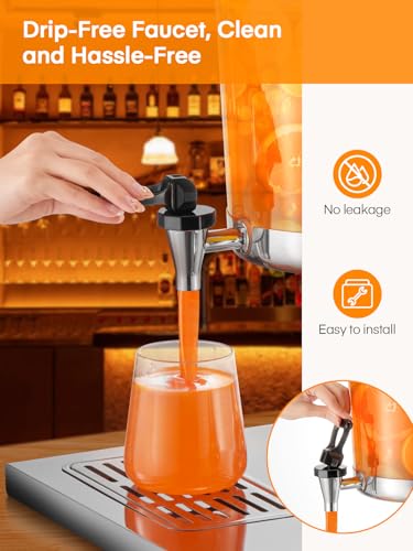 Beverage Dispenser, 4.5 Gallon Drink Dispensers for Parties, Stainless Steel Drink Dispenser with Ice Core, Drip Tray, Bev...
