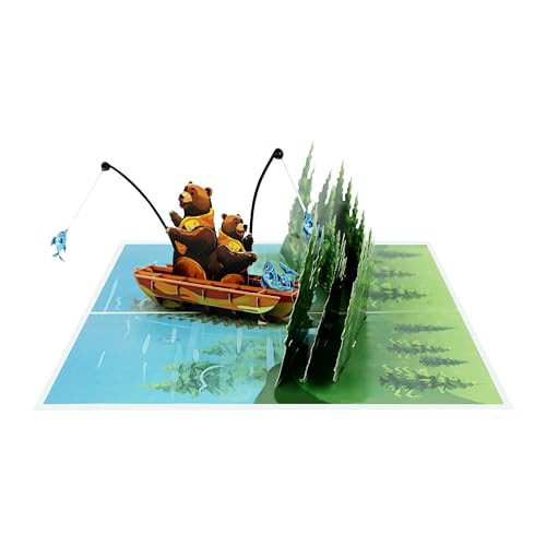 ETA 3D Pop-Up Card – Bear Fishing Adventure – Handmade Greeting Card for Father’s Day, Birthday, Thank You, Retirement, Ou...
