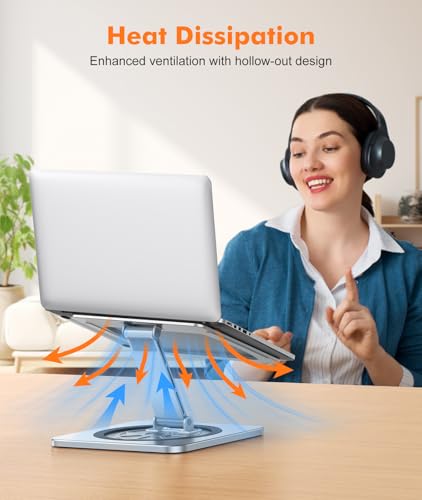 RIWUCT Adjustable Laptop Stand with 360° Swivel Base, Foldable Laptop Riser Holder for Desk, Ergonomic Computer Notebook C...