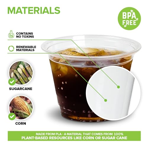 Stock Your Home 9 oz Commercially Compostable Cold Cups (50 Pack), Eco Party Cup, Environmentally Friendly Recyclable Disp...